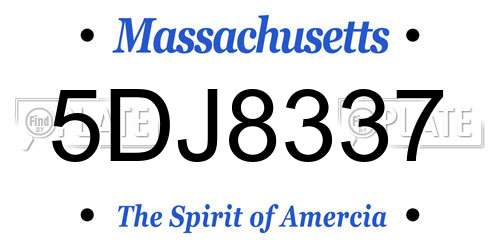 5DJ8337 Massachusetts License Plate