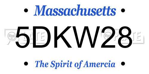 5DKW28 Massachusetts License Plate