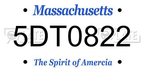 5DT0822 Massachusetts License Plate