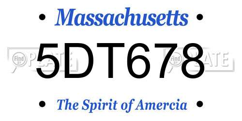 5DT678 Massachusetts License Plate