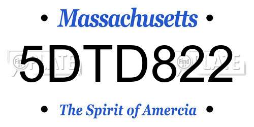 5DTD822 Massachusetts License Plate