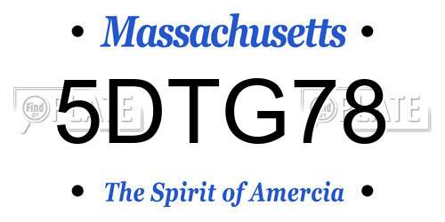 5DTG78 Massachusetts License Plate