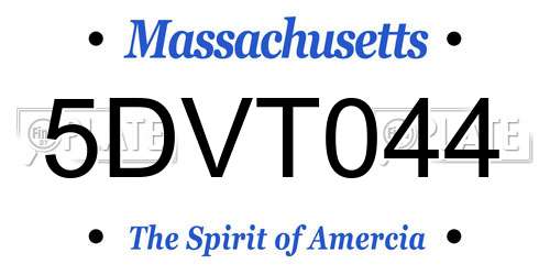 5DVT044 Massachusetts License Plate