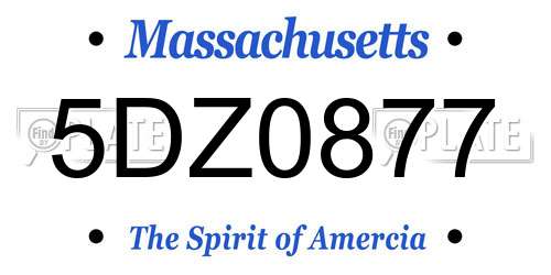 5DZ0877 Massachusetts License Plate