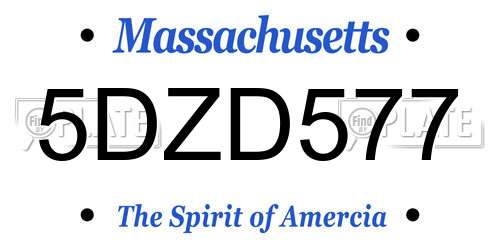 5DZD577 Massachusetts License Plate