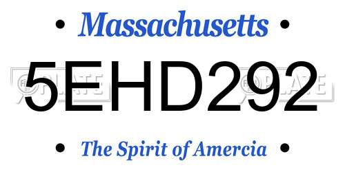 5EHD292 Massachusetts License Plate