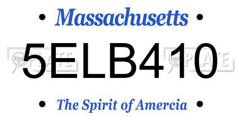 5ELB410 Massachusetts License Plate