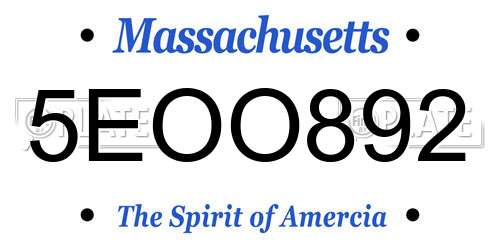 5EOO892 Massachusetts License Plate