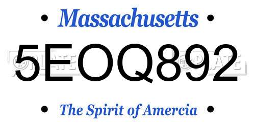 5EOQ892 Massachusetts License Plate