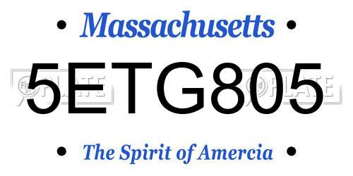 5ETG805 Massachusetts License Plate