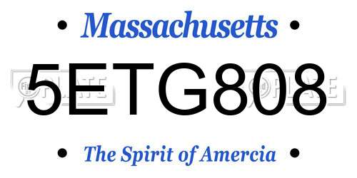 5ETG808 Massachusetts License Plate