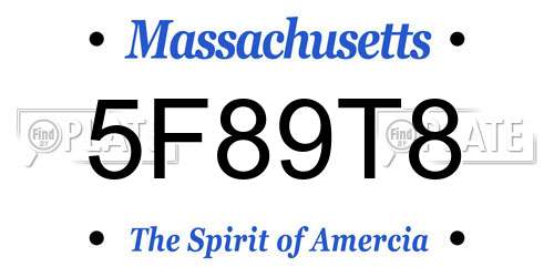5F89T8 Massachusetts License Plate