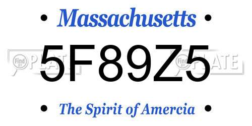 5F89Z5 Massachusetts License Plate