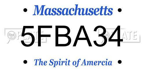 5FBA34 Massachusetts License Plate