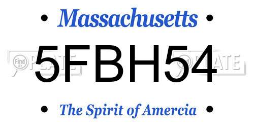 5FBH54 Massachusetts License Plate
