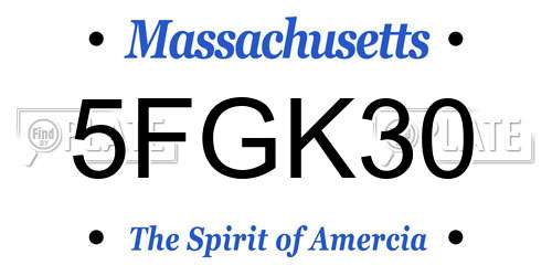 5FGK30 Massachusetts License Plate