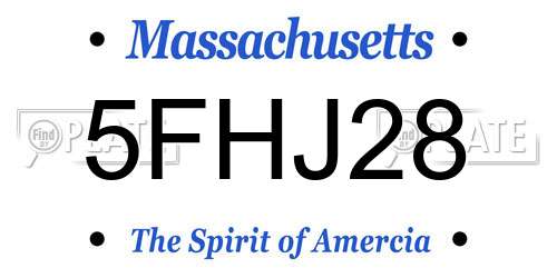 5FHJ28 Massachusetts License Plate