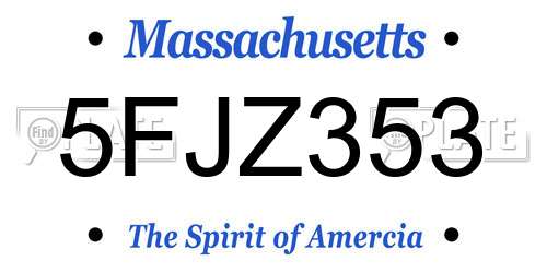 5FJZ353 Massachusetts License Plate