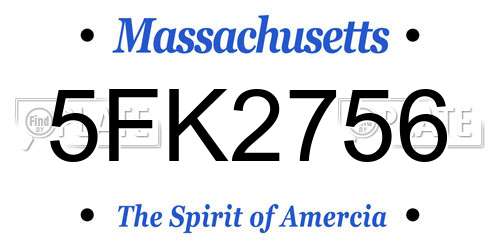 5FK2756 Massachusetts License Plate