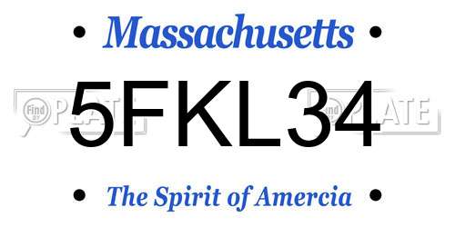 5FKL34 Massachusetts License Plate