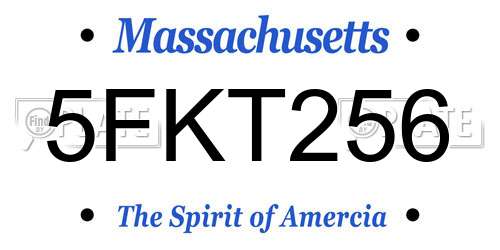 5FKT256 Massachusetts License Plate