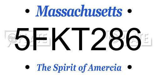 5FKT286 Massachusetts License Plate