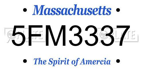 5FM3337 Massachusetts License Plate