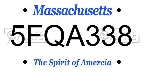 5FQA338 Massachusetts License Plate