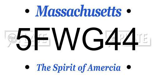 5FWG44 Massachusetts License Plate