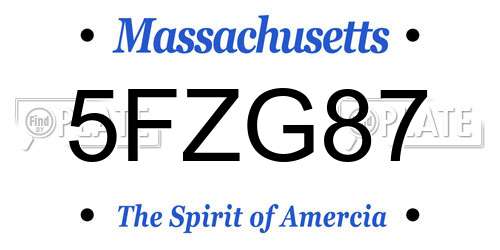 5FZG87 Massachusetts License Plate