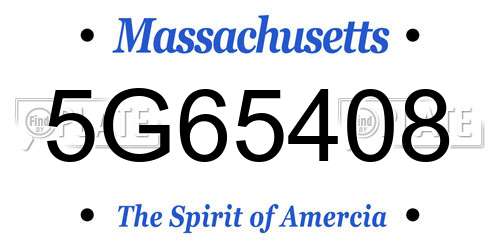 5G65408 Massachusetts License Plate