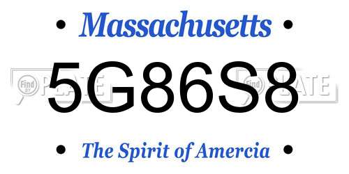 5G86S8 Massachusetts License Plate