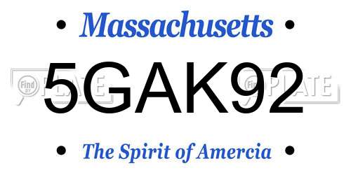 5GAK92 Massachusetts License Plate