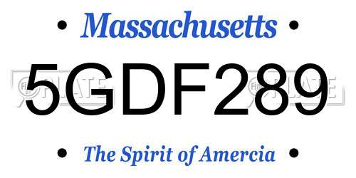 5GDF289 Massachusetts License Plate