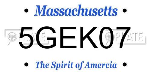 5GEK07 Massachusetts License Plate