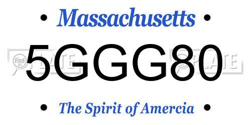 5GGG80 Massachusetts License Plate