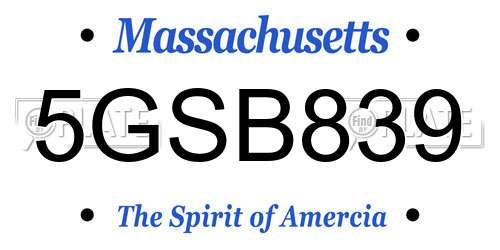 5GSB839 Massachusetts License Plate