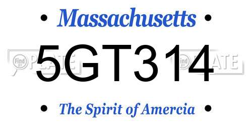 5GT314 Massachusetts License Plate