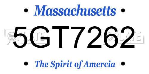 5GT7262 Massachusetts License Plate