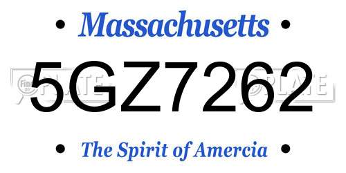 5GZ7262 Massachusetts License Plate