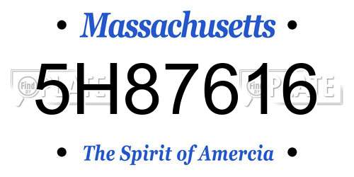 5H87616 Massachusetts License Plate