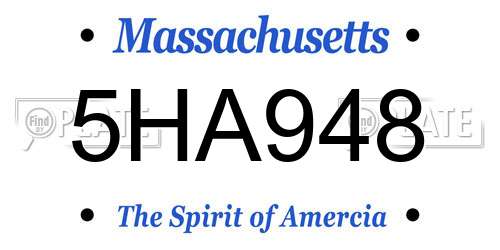 5HA948 Massachusetts License Plate