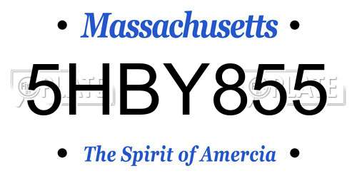 5HBY855 Massachusetts License Plate