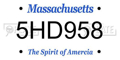 5HD958 Massachusetts License Plate