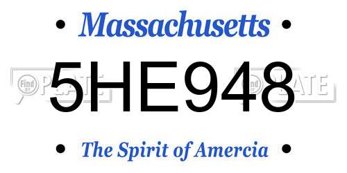 5HE948 Massachusetts License Plate