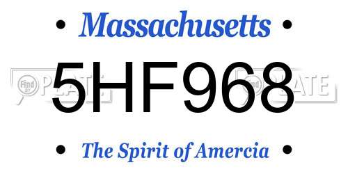 5HF968 Massachusetts License Plate