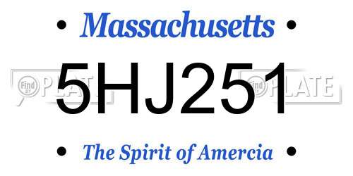 5HJ251 Massachusetts License Plate