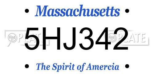 5HJ342 Massachusetts License Plate