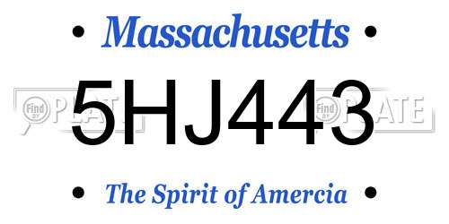 5HJ443 Massachusetts License Plate