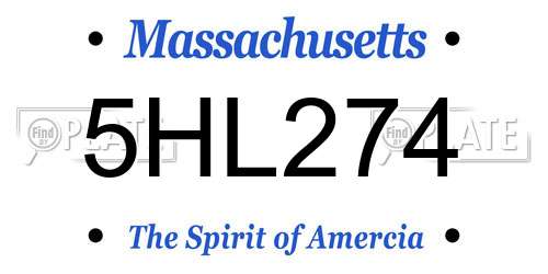 5HL274 Massachusetts License Plate
